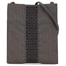 Hermès-Hermès Gray Toile Herline Pochette-Brown