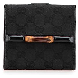 Gucci-Gucci Black GG Canvas Bamboo Compact Wallet-Black