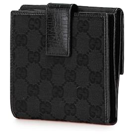 Gucci-Gucci Black GG Canvas Bamboo Compact Wallet-Black