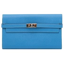 Hermès-Portefeuille Longue Kelly en Epsom Bleu Hermès-Bleu