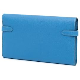 Hermès-Portefeuille Longue Kelly en Epsom Bleu Hermès-Bleu