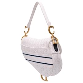 Dior-Dior White Perforated Oblique Embossed Calfskin Saddle Bag-White,Other
