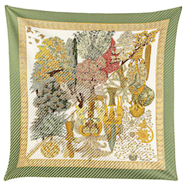 Hermès-Hermès Green Les Legendes de L Arbre Pleated Silk Scarf-Green