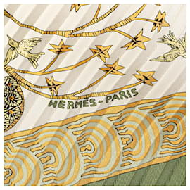 Hermès-Hermès Green Les Legendes de L Arbre Pleated Silk Scarf-Green