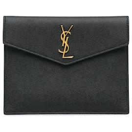 Saint Laurent-Saint Laurent Black Baby Grain De Poudre Uptown Envelope Clutch-Black