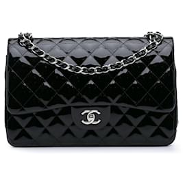 Chanel-Chanel Black Jumbo Classic Patent Double Flap-Black
