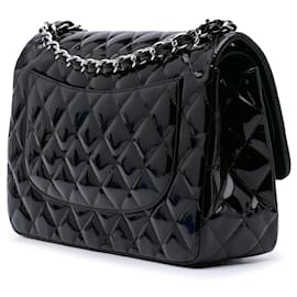Chanel-Chanel Black Jumbo Classic Patent Double Flap-Black