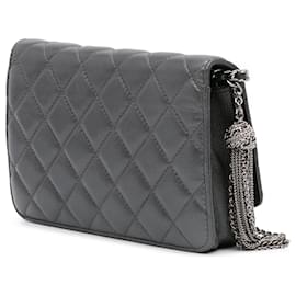 Chanel-Chanel Gray Quilted Aged Calfskin Tassel Wallet On Chain-Brown,Dark grey