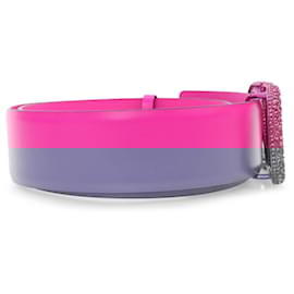 Valentino-Valentino Pink Leather Crystal VLogo Belt-Pink