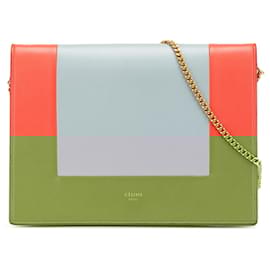 Céline-Celine Orange Frame Leather Wallet on Chain-Orange