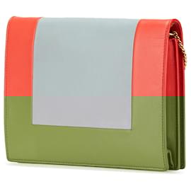 Céline-Celine Orange Frame Leather Wallet on Chain-Orange