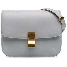 Céline-Celine Gray Medium Calfskin Classic Box-Brown,Grey