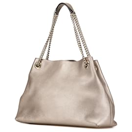 Gucci-Gucci Silver Medium Leather Soho Chain Tote-Silvery