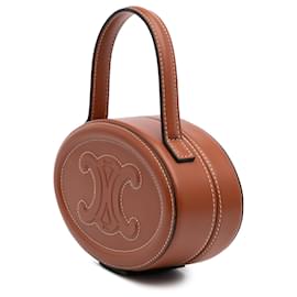 Céline-Celine Brown Calfskin Cuir Triomphe Oval Handbag-Brown