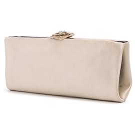 Chanel-Chanel Brown Camellia Satin Clutch-Brown,Beige