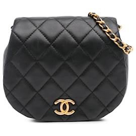 Chanel-Chanel Black Mini Quilted Calfskin Coco Mail Clutch with Chain-Black