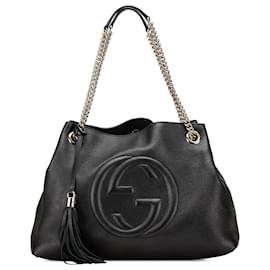 Gucci-Gucci Black Medium Leather Soho Chain Tote-Black