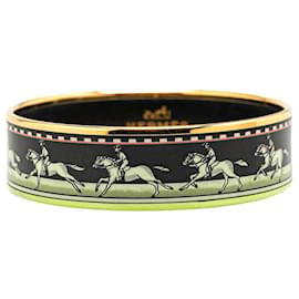 Hermès-Hermès Black Wide Horse Enamel Bangle 62-Black,Golden