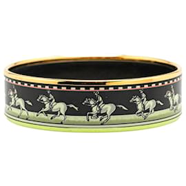Hermès-Hermès Black Wide Horse Enamel Bangle 62-Black,Golden