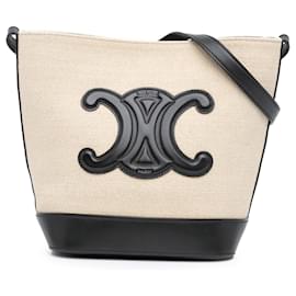 Céline-Celine Brown Small Canvas Triomphe Bucket Bag-Brown,Beige