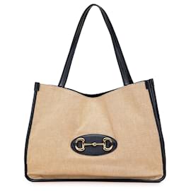 Gucci-Gucci Brown Medium Canvas Horsebit 1955 Tote-Brown,Light brown