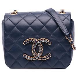 Chanel-Chanel Blue Mini Lambskin CC Crystal Full flap-Blue,Navy blue