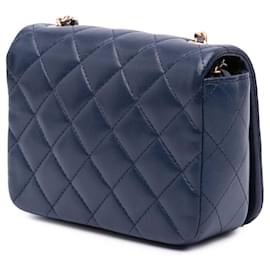 Chanel-Chanel Blue Mini Lambskin CC Crystal Full flap-Blue,Navy blue