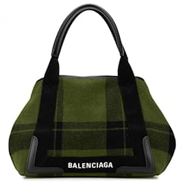 Balenciaga-Balenciaga Cabas S en laine à carreaux rouges et navy-Rouge