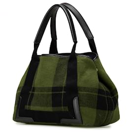 Balenciaga-Balenciaga Red Plaid Wool Navy Cabas S-Red