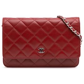 Chanel-Chanel Red CC Quilted Lambskin Wallet on Chain-Red
