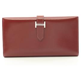 Hermès-Hermes Bearn Dupri Tri-fold Long Wallet-Dark red