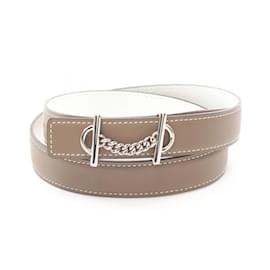 Hermès-Hermes Leather Belt for Women-Brown,White