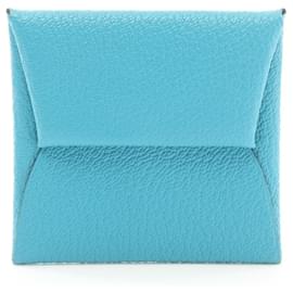Hermès-Hermes Bastia Coin Purse in Blue Chevre Leather-Blue,Turquoise