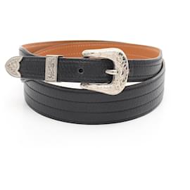 Hermès-Hermes Men's Black Leather Belt-Black