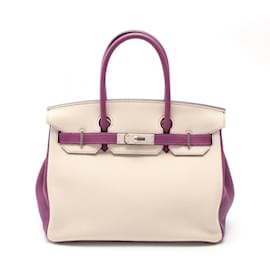 Hermès-Hermes Birkin 30 Handbag in Ivory and Purple-Cream,Purple