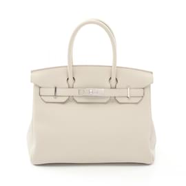 Hermès-Hermes Birkin 30 Handbag in Gray Togo Leather-Brown