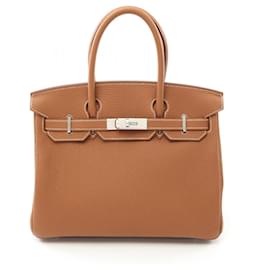Hermès-Hermes Birkin 30 Handbag in Brown Togo Leather-Brown,Golden