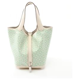 Hermès-Hermes Picotin Lock PM Handbag-Blue,Green,Cream