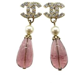 Chanel-Chanel Coco Mark Drop Earrings-White,Golden,Purple