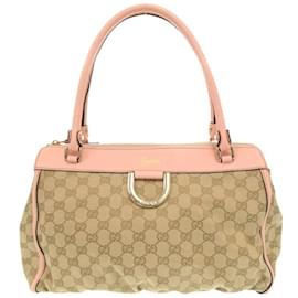 Gucci-Gucci Abby GG Canvas Leather Handbag-Pink,Beige