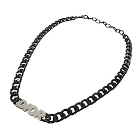 Christian Dior-Christian Dior Dior ITALIC Chain Link Necklace-Black,Silvery