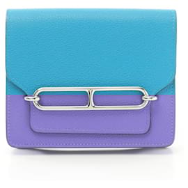 Hermès-Hermes Louris Blue Frida Rose Purple Bi-fold Wallet-Blue