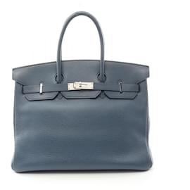 Hermès-Sac à main Hermes Birkin 35 en cuir Togo bleu-Bleu