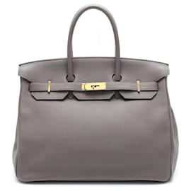 Hermès-Sac à main Hermes Birkin 35 en cuir Togo gris-Marron