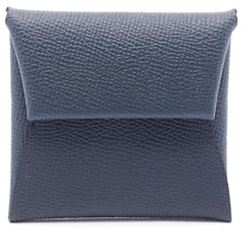 Hermès-Porte-monnaie Hermes Bastia en cuir Epsom bleu marine-Bleu,Bleu Marine