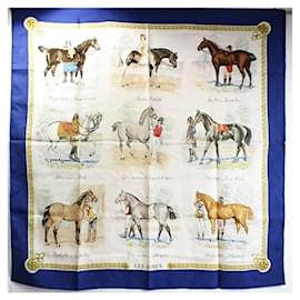 Hermès-Hermes Carre 90 Scarf-Cream,Navy blue