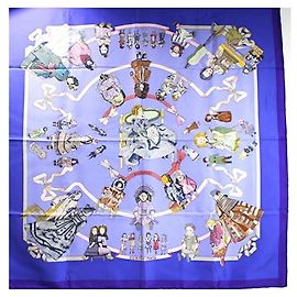 Hermès Sciarpa in seta Hermes Carré 90 HELLO DOLLY Blu Porpora