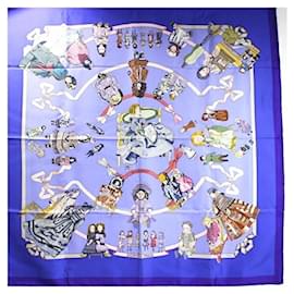 Hermès-Écharpe en soie Hermes Carré 90 HELLO DOLLY-Bleu,Violet