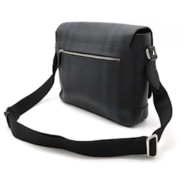 Burberry-Sac messager à carreaux fumés Burberry en cuir PVC-Bleu