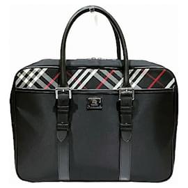 Burberry-Sac fourre-tout en nylon et cuir Burberry-Noir